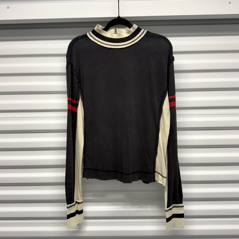 We The Free Black and Cream Long Sleeve Top